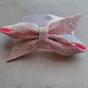 Pink Suede Bling Crystal Coquette Bow Barrette